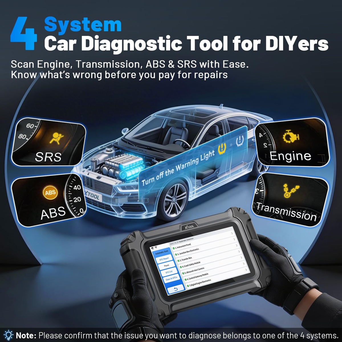XTOOL Car Scanner D5 OBD2 Scanner ABS SRS Check Engine Code Reader 10 Reset
