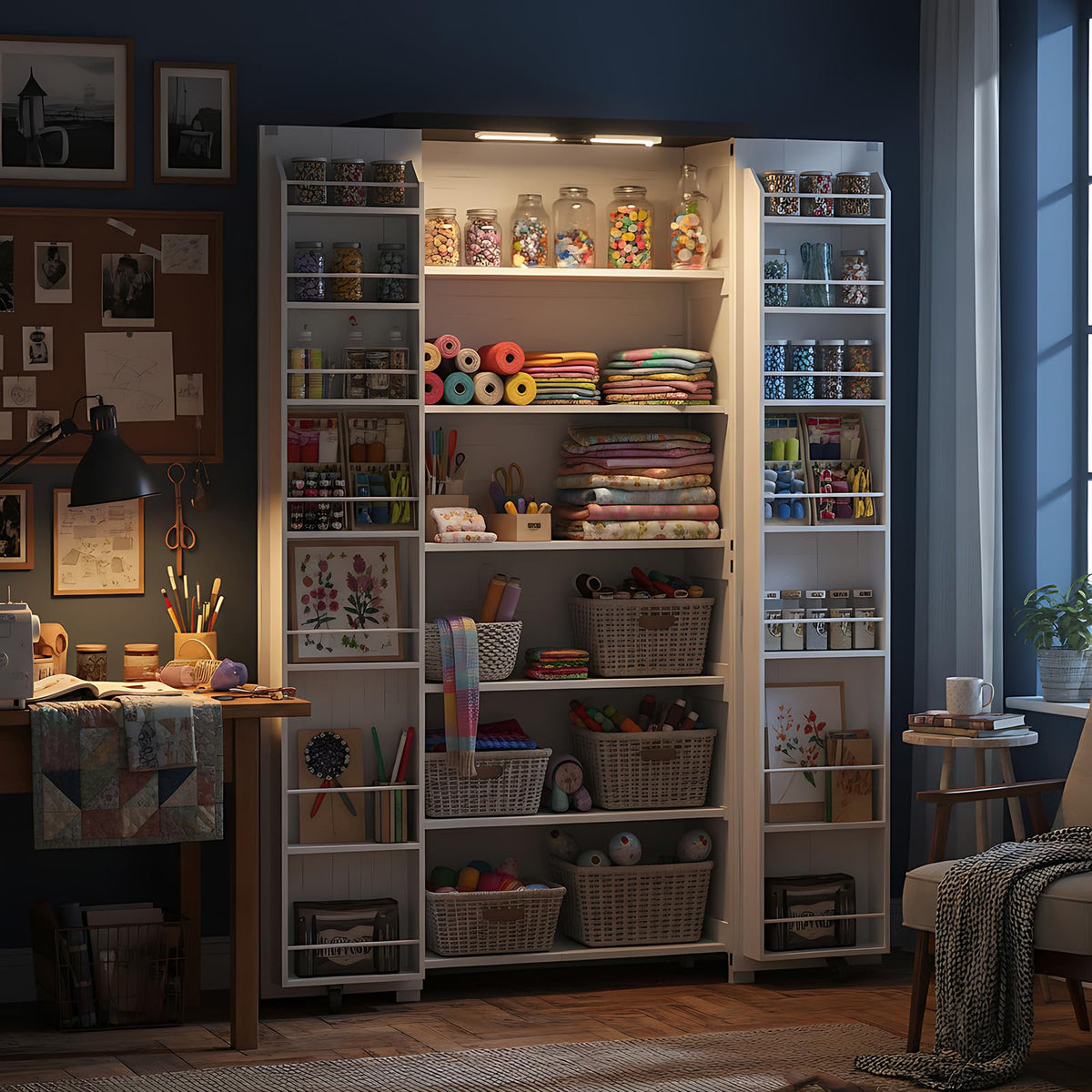 72" H Craft Storage Cabinet with LED Lights