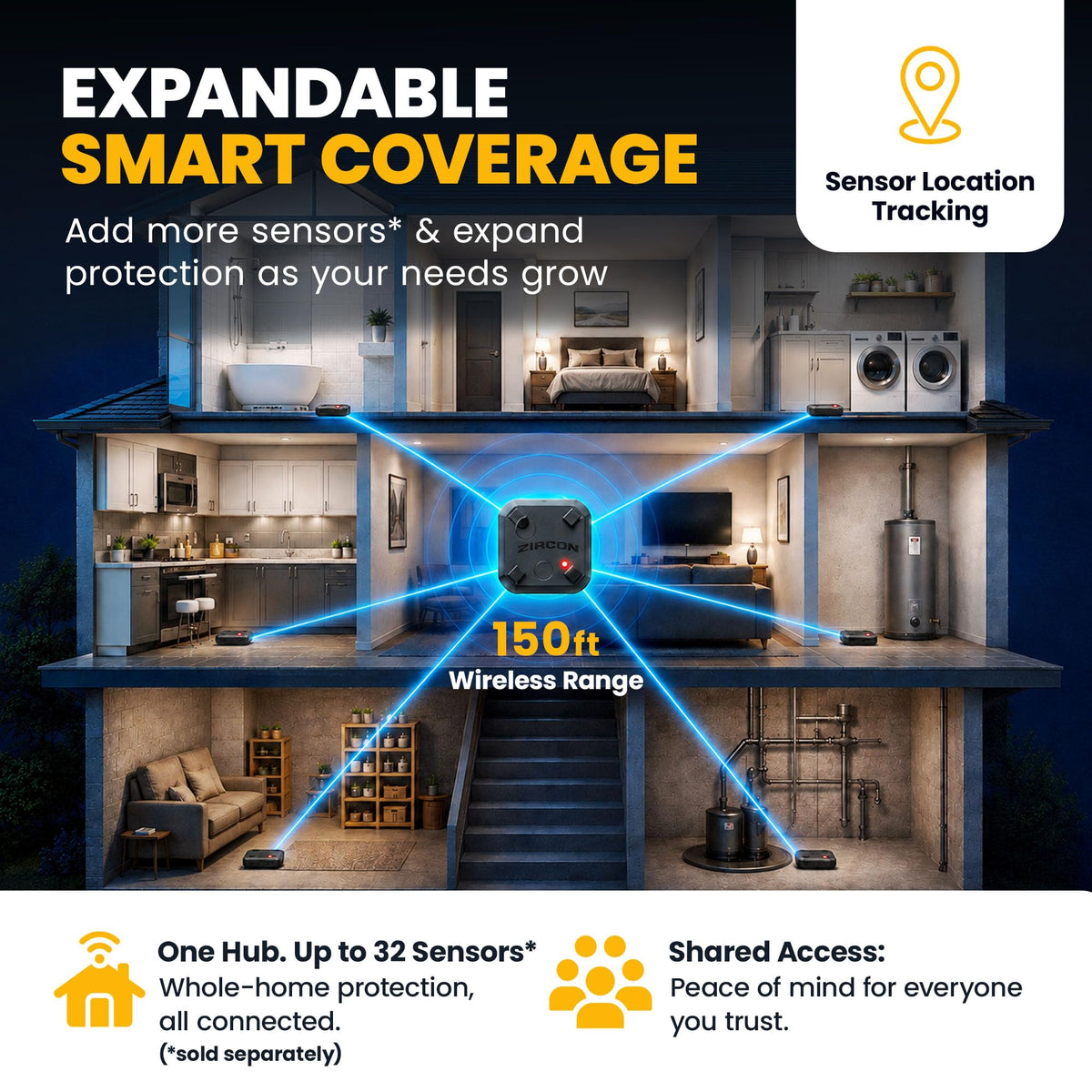 Zircon® Leak Alert 360™ Smart Water Leak Detector Kit, 2 Sensors, iOS Only