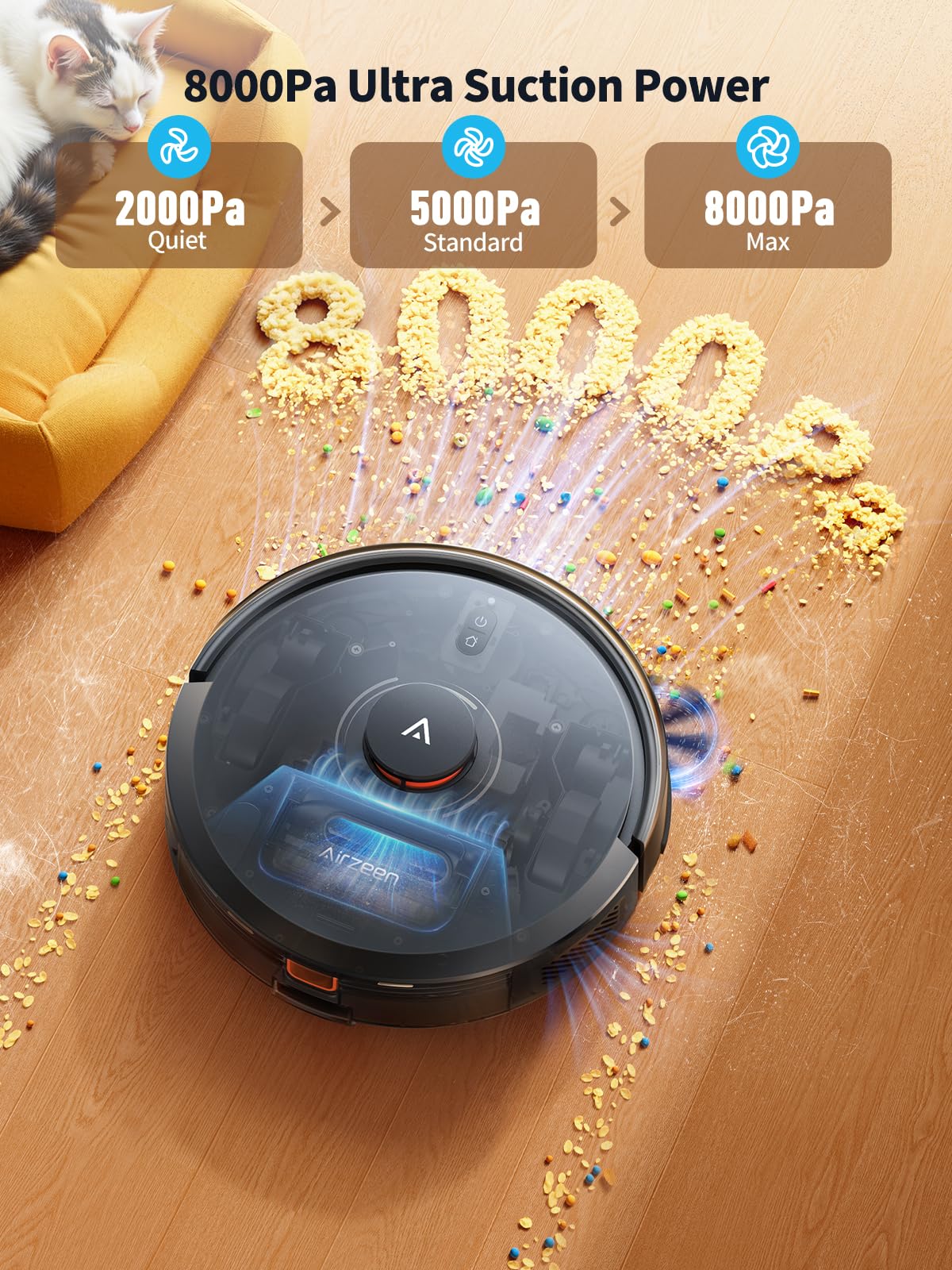 Robot Vacuum and Mop Self-Emptying, 8000Pa Suction for Pet Hair/Carpet