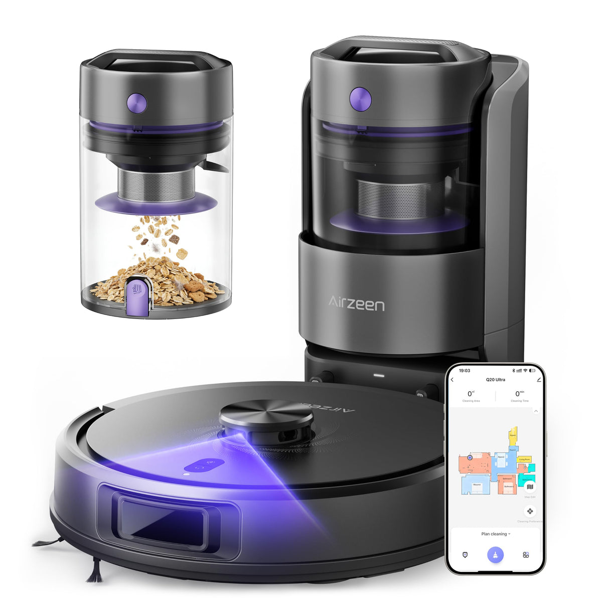 Airzeen Bagless Robot Vacuum and Mop Self-Emptying for Pet Hair/Carpet