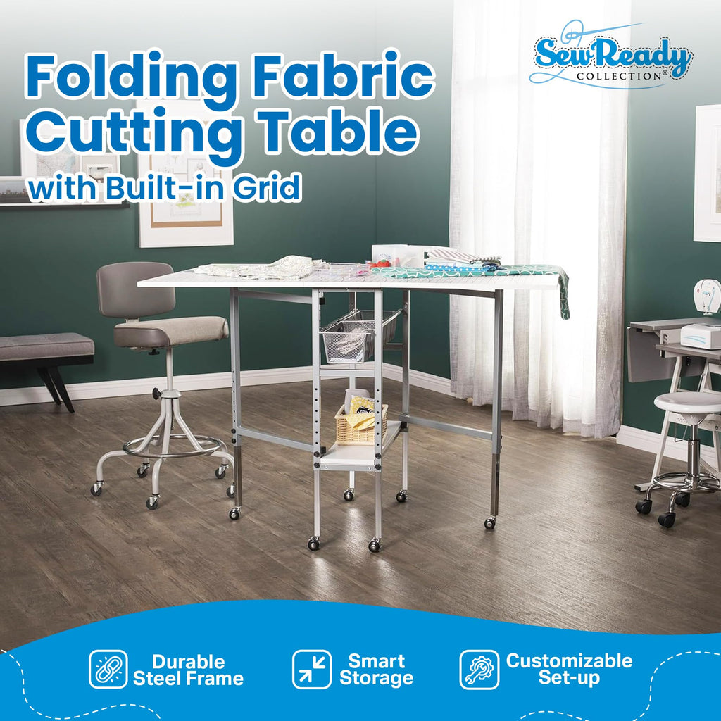 Sew Ready Foldable Hobby and Cutting Grid Table, White, 58.75 x 36.5 Inch