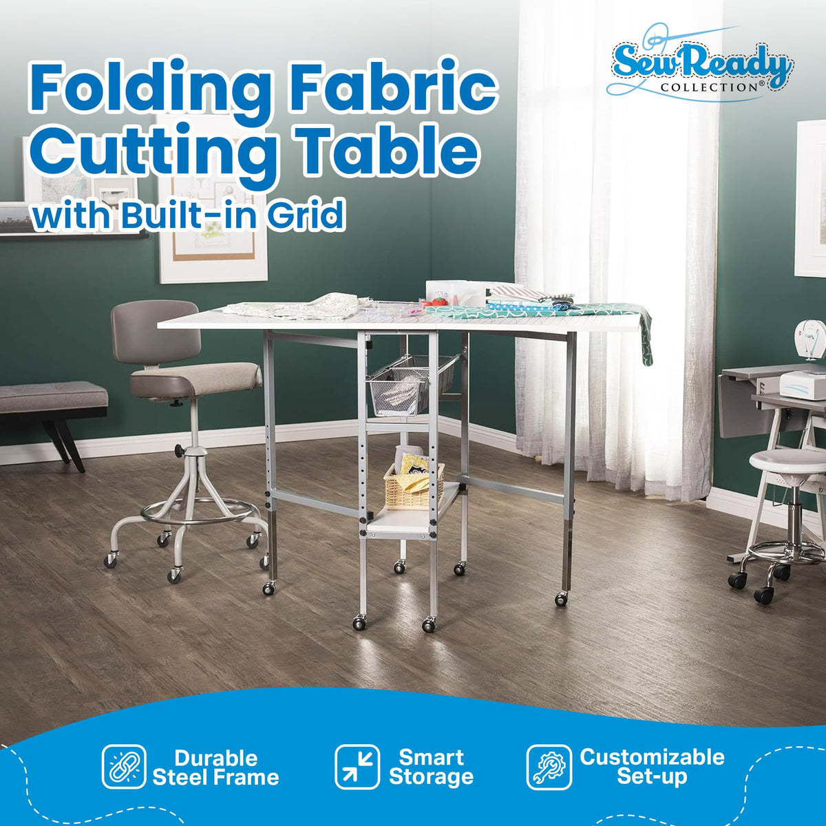 Sew Ready Foldable Hobby and Cutting Grid Table, White, 58.75 x 36.5 Inch