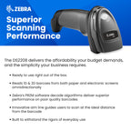 Zebra DS2208 Handheld Barcode Scanner with Stand | 1D/2D, QR Code