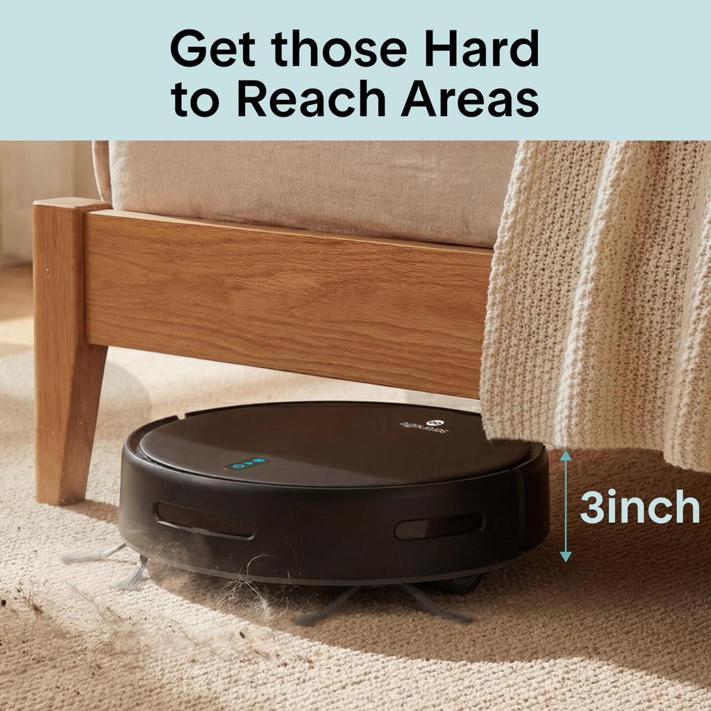 SereneLife Automatic Robot Vacuum Cleaner and Mop Combo, Pro Edition with Upgraded Battery, Extreme Suction, Internal Water Tank - Smart App Control, Ideal for Pet Hair, Carpet and Hard Floors, Black