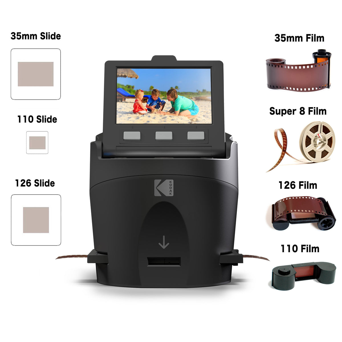 KODAK SCANZA Film & Slide Scanner, 3.5" LCD, 35mm, 126, 110, Super 8 & 8mm