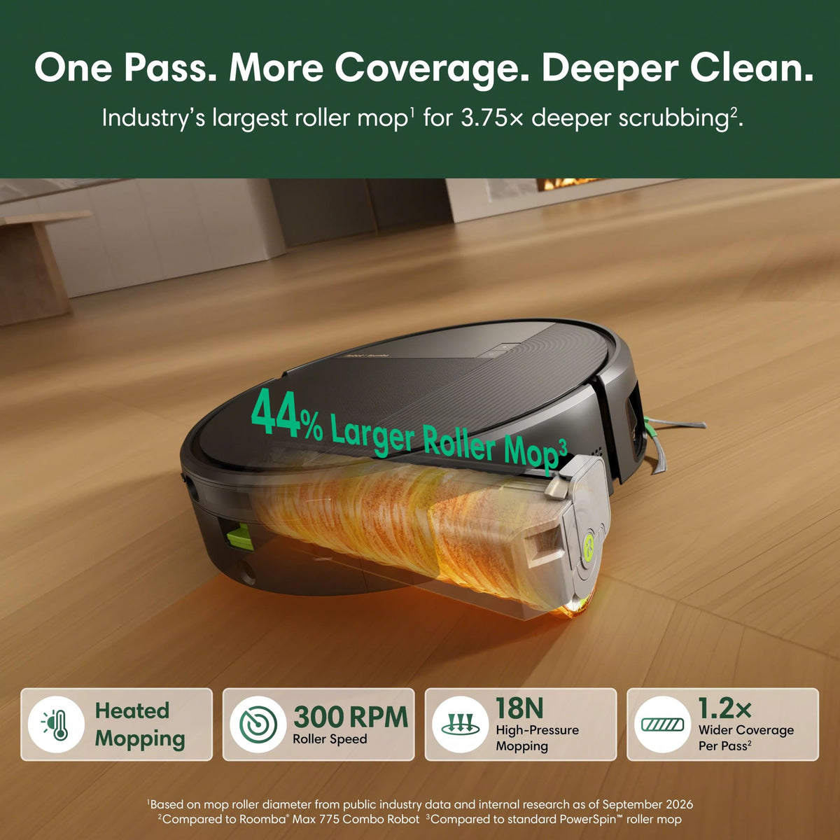 iRobot Roomba Max 875 Robot Vacuum & Mop Combo, 40,000Pa Suction, SealForce + Tornado-Like Airflow, Heated Mist & Mop, Hot Wash/Heat Dry Roller Mop, Self-Emptying, AutoWash Dock, LiDAR Navigation