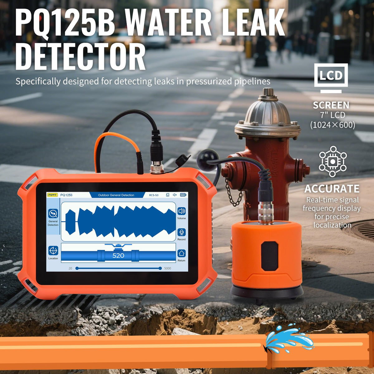 PQ125B Underground Water Leak Detectors for Outdoor Sewer Acoustic
