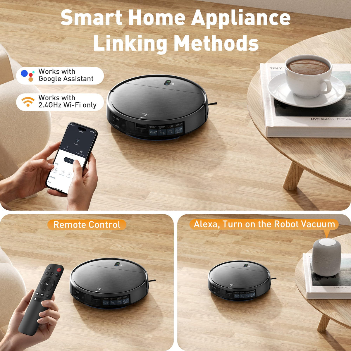 Robotic Vacuum, 2-in-1 Mop Combo, Slim Self-Charging Cleaner with Strong Suction, Scheduled Cleaning Function, APP/Remote & Voice Control, Designed for Pet Hair and All Floor Surfaces