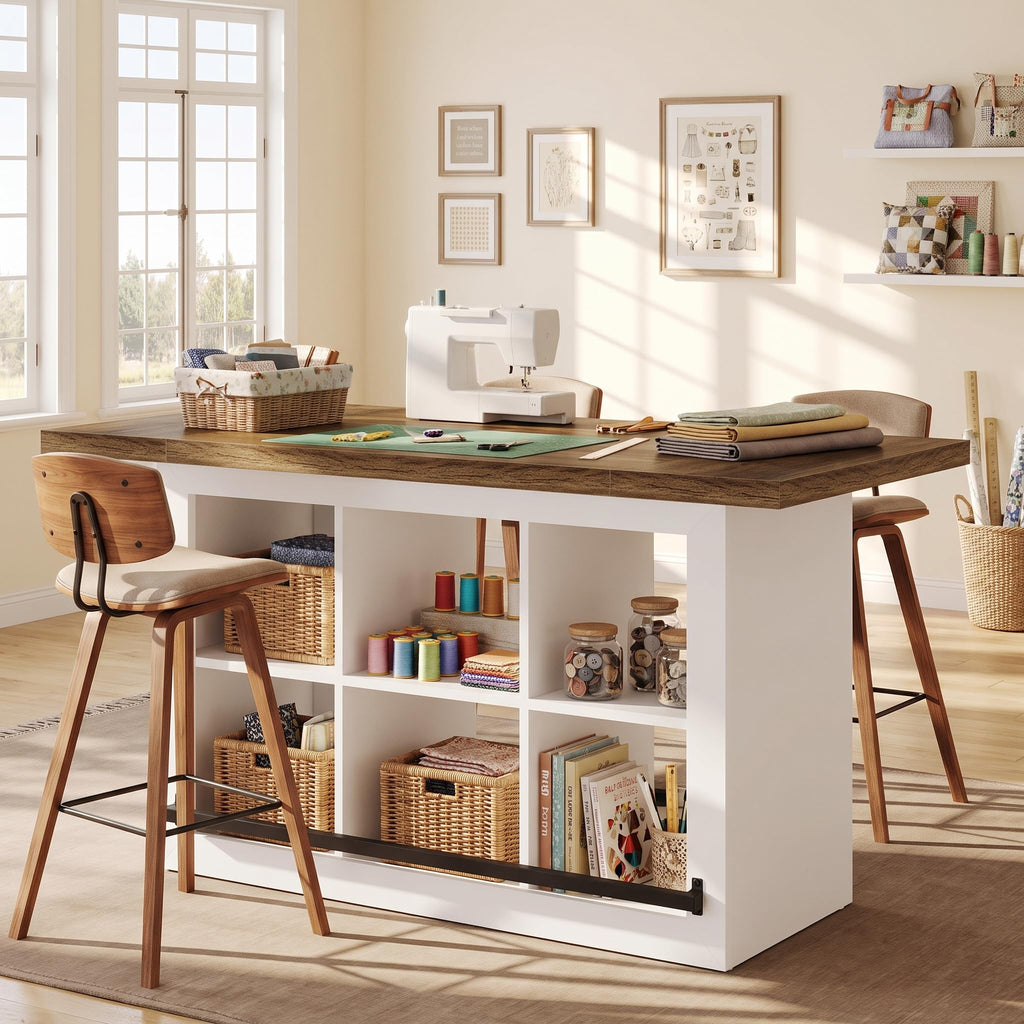 Tribesigns Artwork Craft Table with Storage, Counter Height Sewing Table