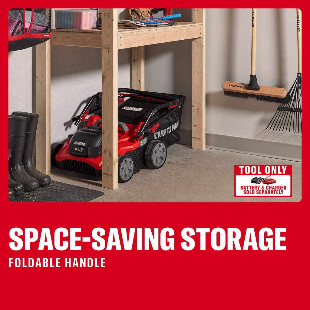 CRAFTSMAN 2 X V20 Brushless RP Lawn Dethatcher and Scarifier, Cordless, 14 in Deck, Up to 45 Min of Runtime, 50L Removable Collection Bag, Tool Only (CMCOE210B)