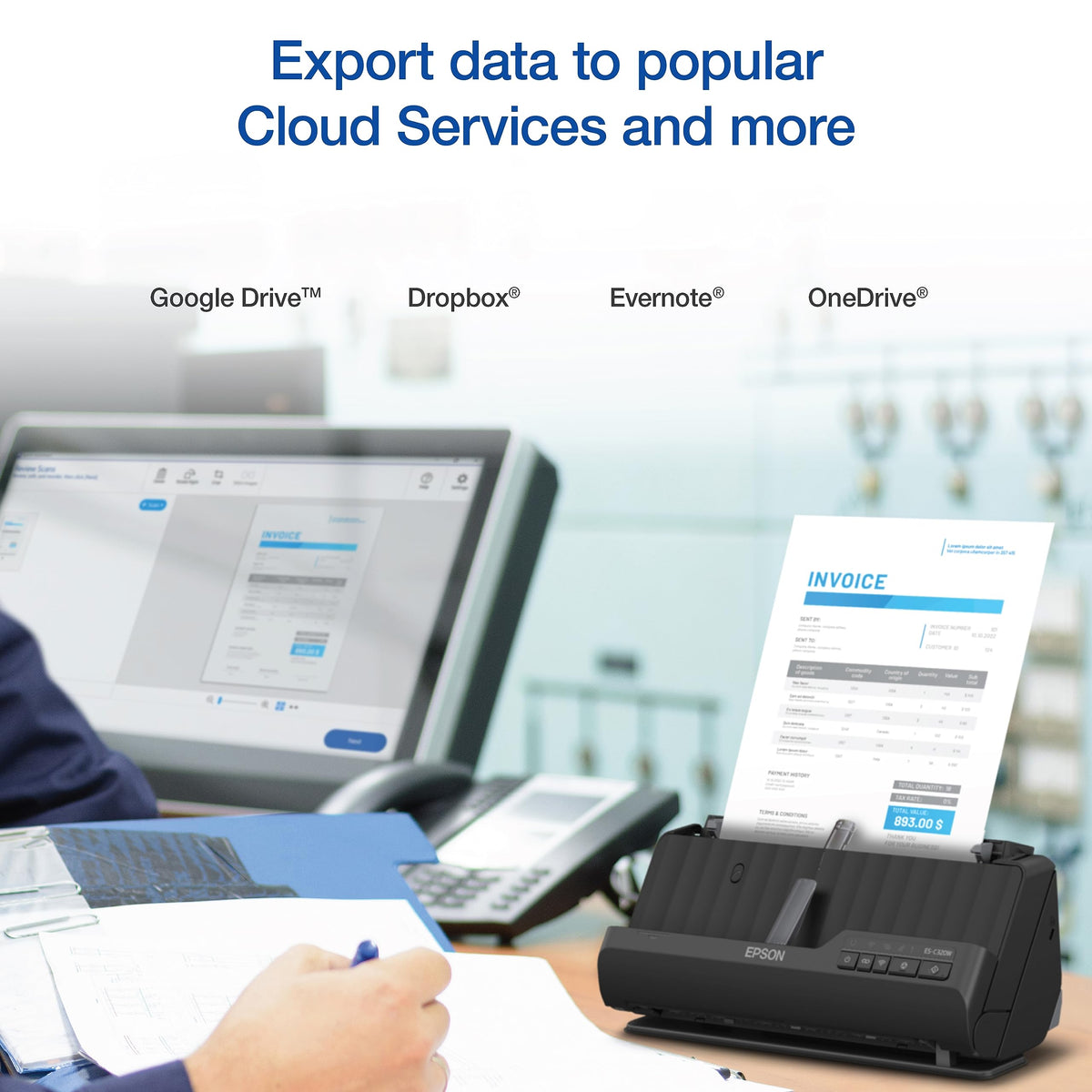 Epson Workforce ES-C320W Wireless Compact Document Scanner Duplex 20-pg ADF