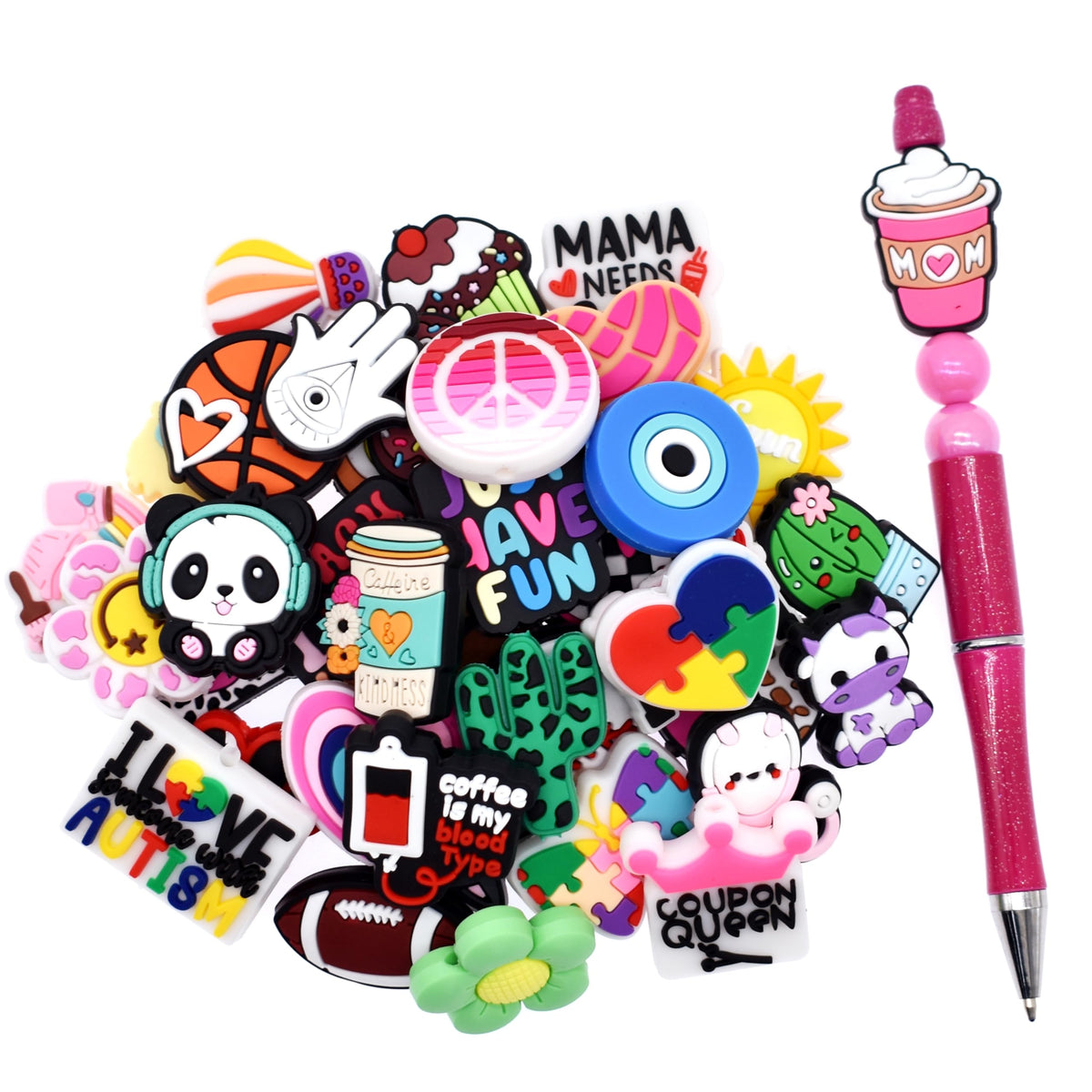 500Pcs Random Silicone Focal Beads for Pens Keychains DIY Jewelry Making
