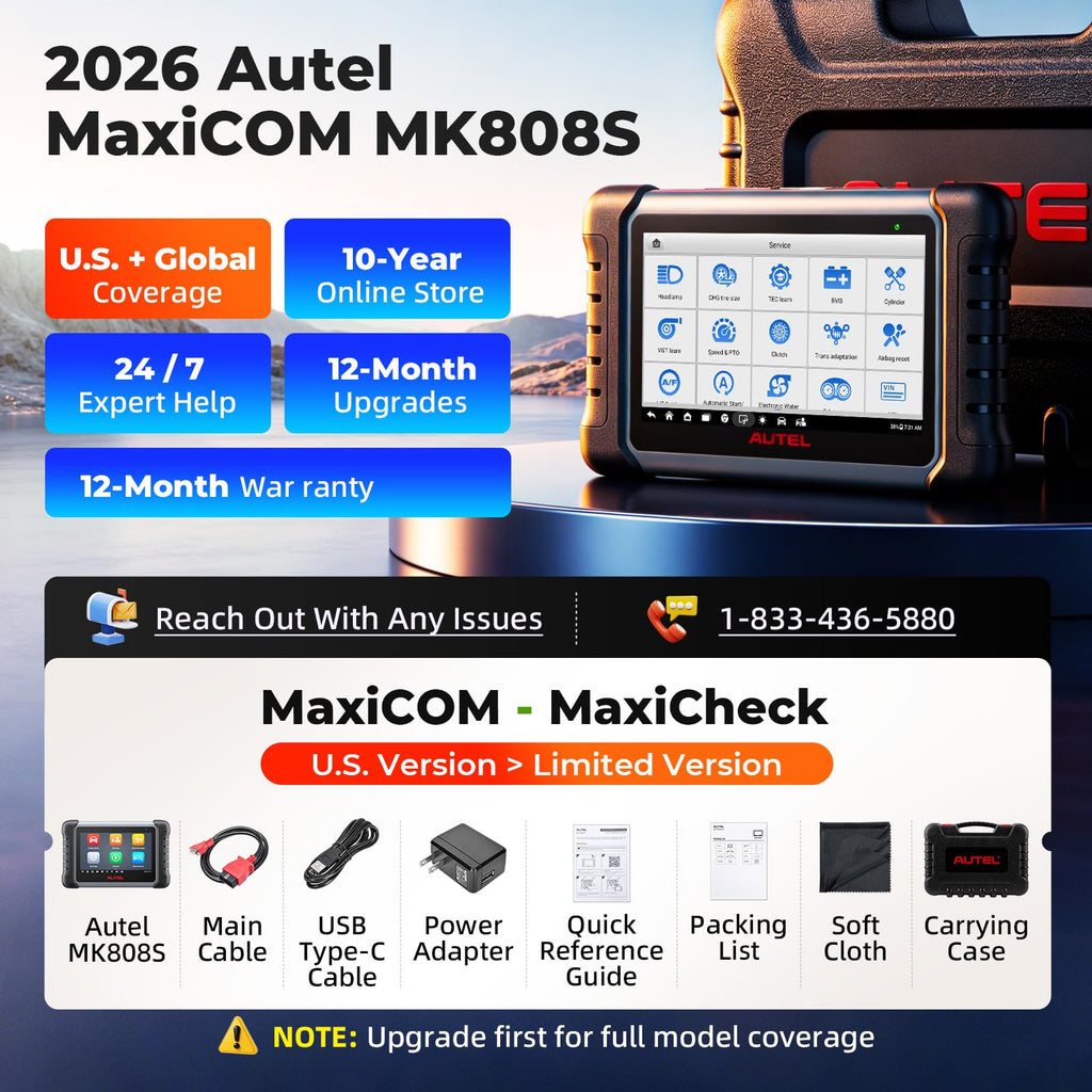 Autel Scanner MaxiCOM MK808S: 2026 Bidirectional Tool as MaxiCheck MX900 MK900BT MK808BT Pro MX808S 808Z, 28+ Service for 200+ Brands, 3000+ Active Test, All System Diagnose, Injector, FCA & SGW OS 11
