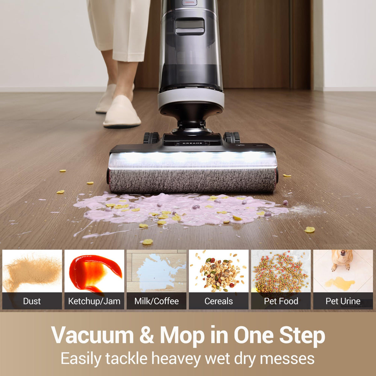 dreame H14 Pro Wet Dry Vacuum Cleaner, 180° Lie-Flat Vacuum Mop, 140°F Washing and Fast Hot Air Drying, Powerful 18kPa Suction Floor Cleaner Machine, Easy GlideWheel Movement, Smart App Control