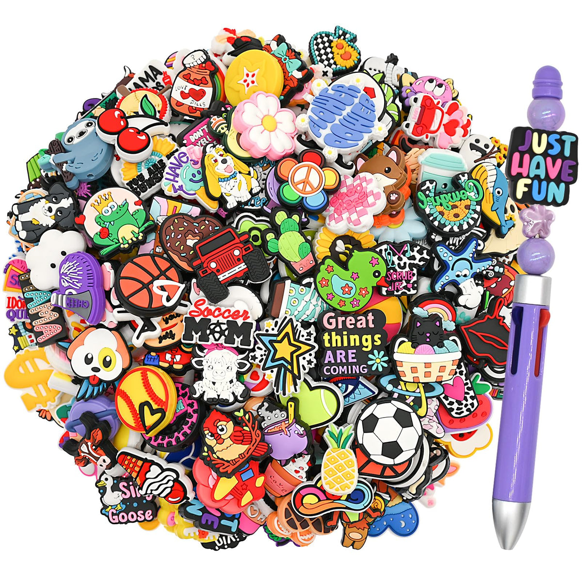 500Pcs Random Silicone Focal Beads for Pens Keychains DIY Jewelry Making