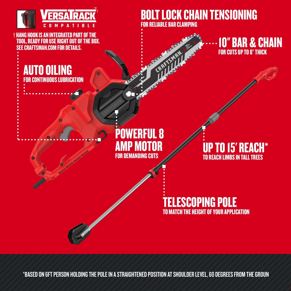 CRAFTSMAN Pole Chainsaw 2 in 1 With Extension Pole, 8 AMP, Corded (CMECSP610)