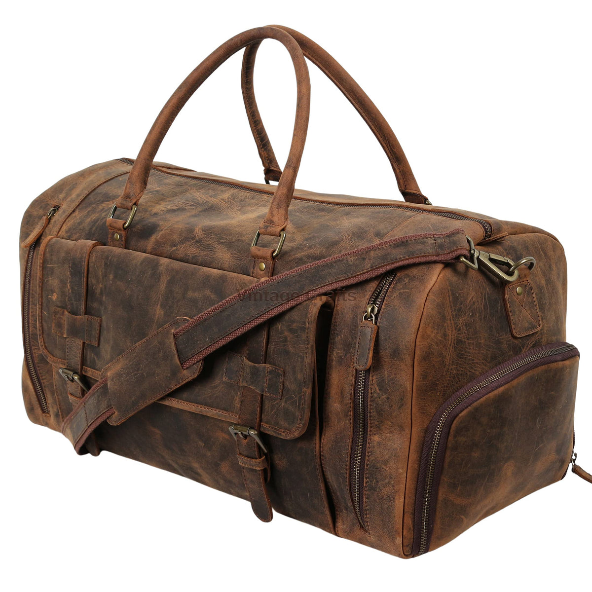 22 Inch Genuine Leather Full Grain Duffel Bag | Overnight Travel Weekend Sports Gym Traveling | Carryon Durable Cabin With Shoe Compartment For Men and Women