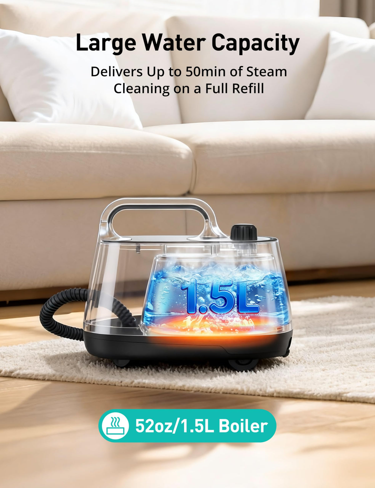60PSI High Pressure Steam Cleaner, 293°F Heavy Duty Steam Mop, Multipurpose