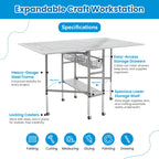 Sew Ready Foldable Hobby and Cutting Grid Table, White, 58.75 x 36.5 Inch