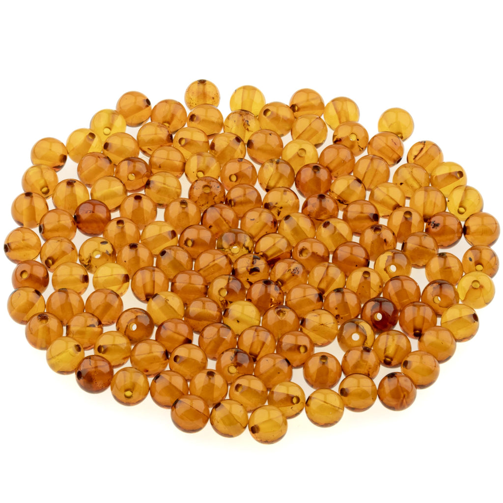 Amber Round Beads Polished 100% Natural Baltic Stone 5mm Loose with Drilled Holes for Crafting Beading and Jewelry Making - Amber Culture