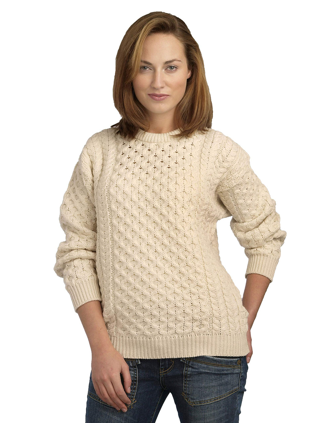 Aran Crafts Irish Unisex Cable Knit Merino Wool Sweater (C1949)