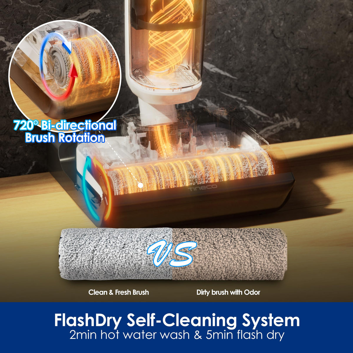 Tineco Floor ONE Stretch S6 Cordless Wet Dry Vacuum Cleaner, 180°Lay-Flat Smart Vacuum Mop, 40 Minutes Long Runtime 158℉ Flashdry Self-Cleaning, Dual-Sided Edge Cleaning Lightweight Floor Cleaner