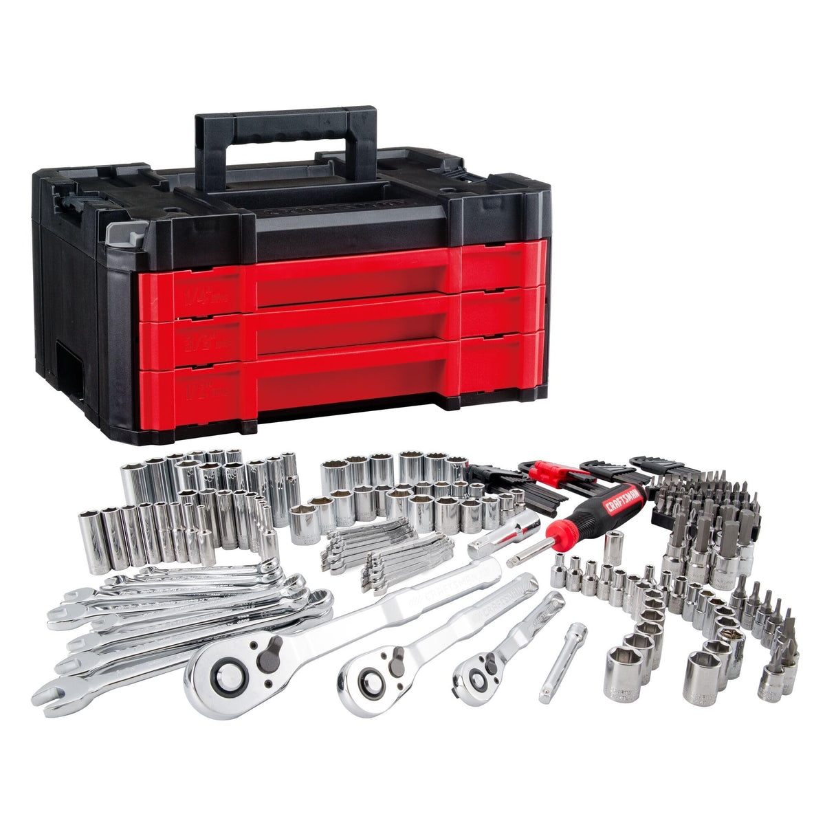 Craftsman 262-Piece Mechanic Tool Set with 3-Drawer VERSASTACK Box, SAE and Metric Socket Set, Car and Motorcycle Tool Kit with Combination Wrenches and Spark Plug Sockets, 90-Tooth (CMMT45309)
