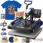 VEVOR Heat Press Machine 12 x 15 Inch 8 in 1 Heat Press Sublimation Machine 360° Rotation Swing Away 8 in 1 Shirt Printing Machine Dual-Tube Heating for DIY T-Shirts Cap & Mugs Blue