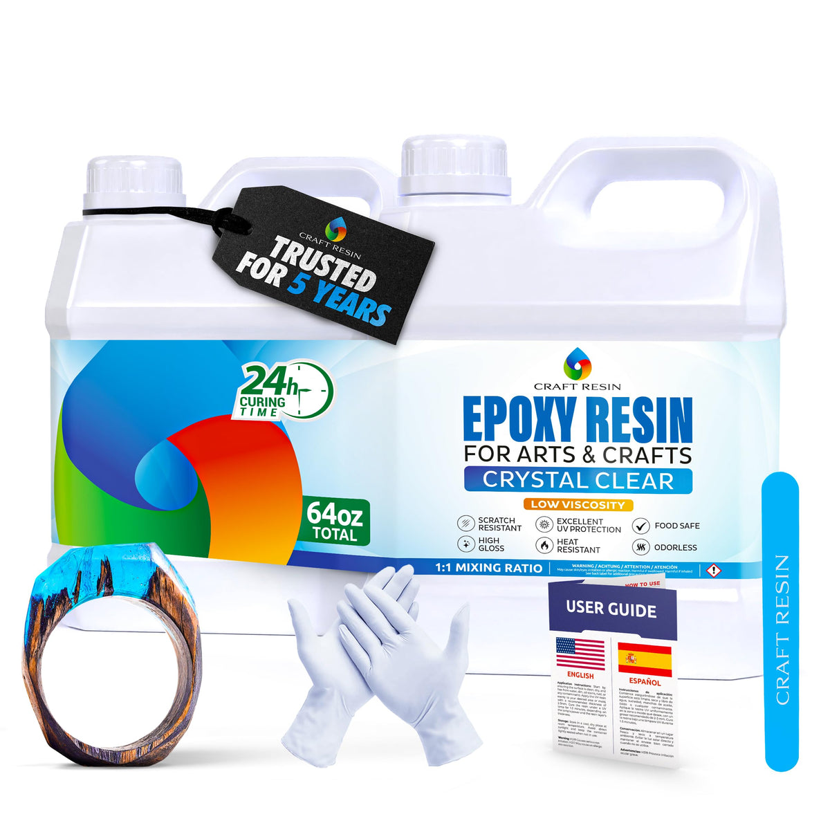 Craft Resin Crystal Clear Epoxy Resin Kit, Low Odor, UV Resistant, 2 Gallon