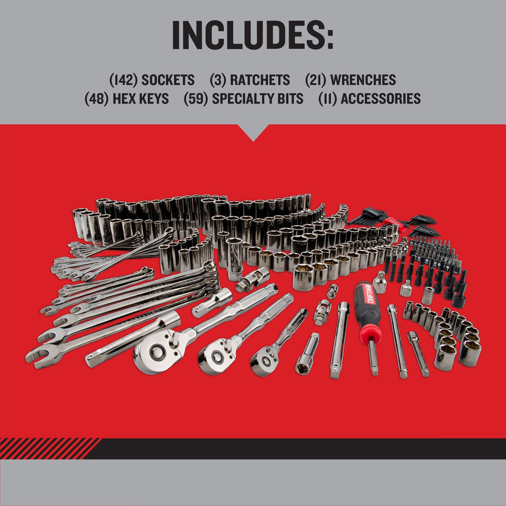 CRAFTSMAN OVERDRIVE 284-Piece Gunmetal Chrome Mechanics Tool Set, Standard SAE/Metric Socket Set, with Hard Case (CMMT99284)