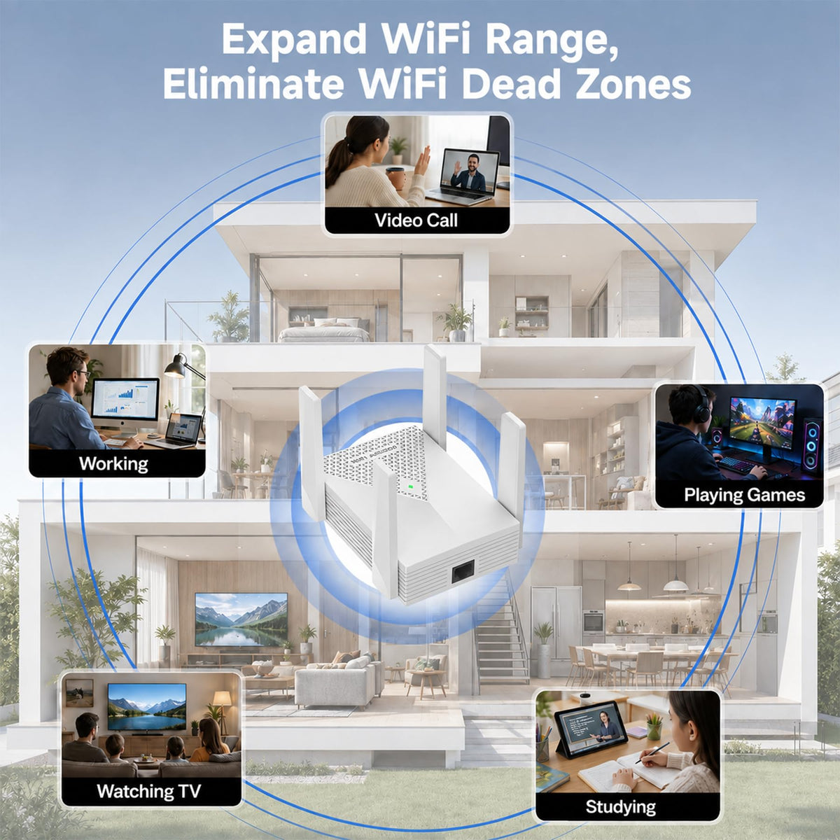 WiFi Extender, 2026 45X AX3000 (5.8/2.4GHz), Covers Up to 28,999 Sq Ft. Wireless Internet Repeater with Ethernet Port, Supports 165+ Devices, 1-Tap Setup(White)
