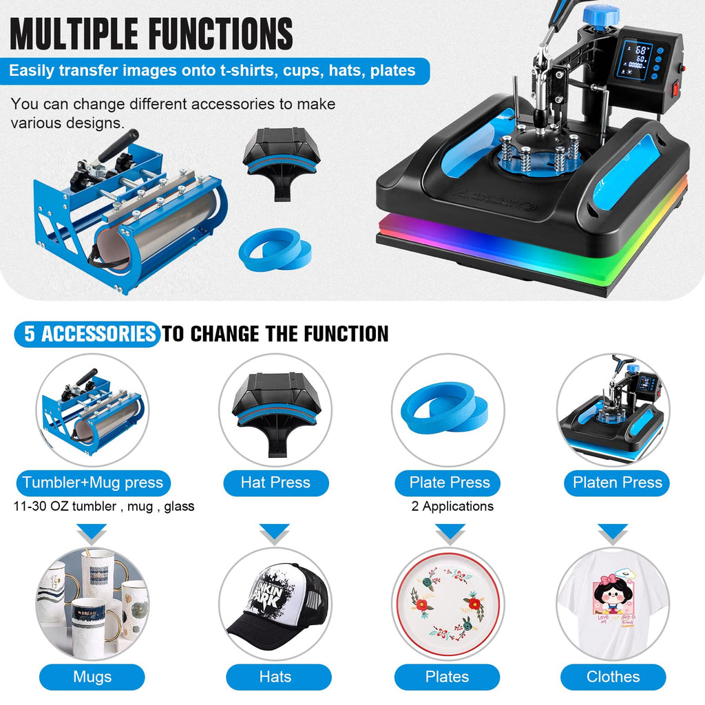 Topdeep Pro Heat Press 15x12 Inch, 5 in 1 Heat Press Machine with 30 OZ Tumbler Press, Swing Away T Shirt Pressing Machine, Combo Tumbler Heat Press Machine Sublimation for T-Shirt Tumblers Hat Cap