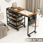 Craft Table with Wheels & Drawer,Extendable Cart with Pegboard,Retro