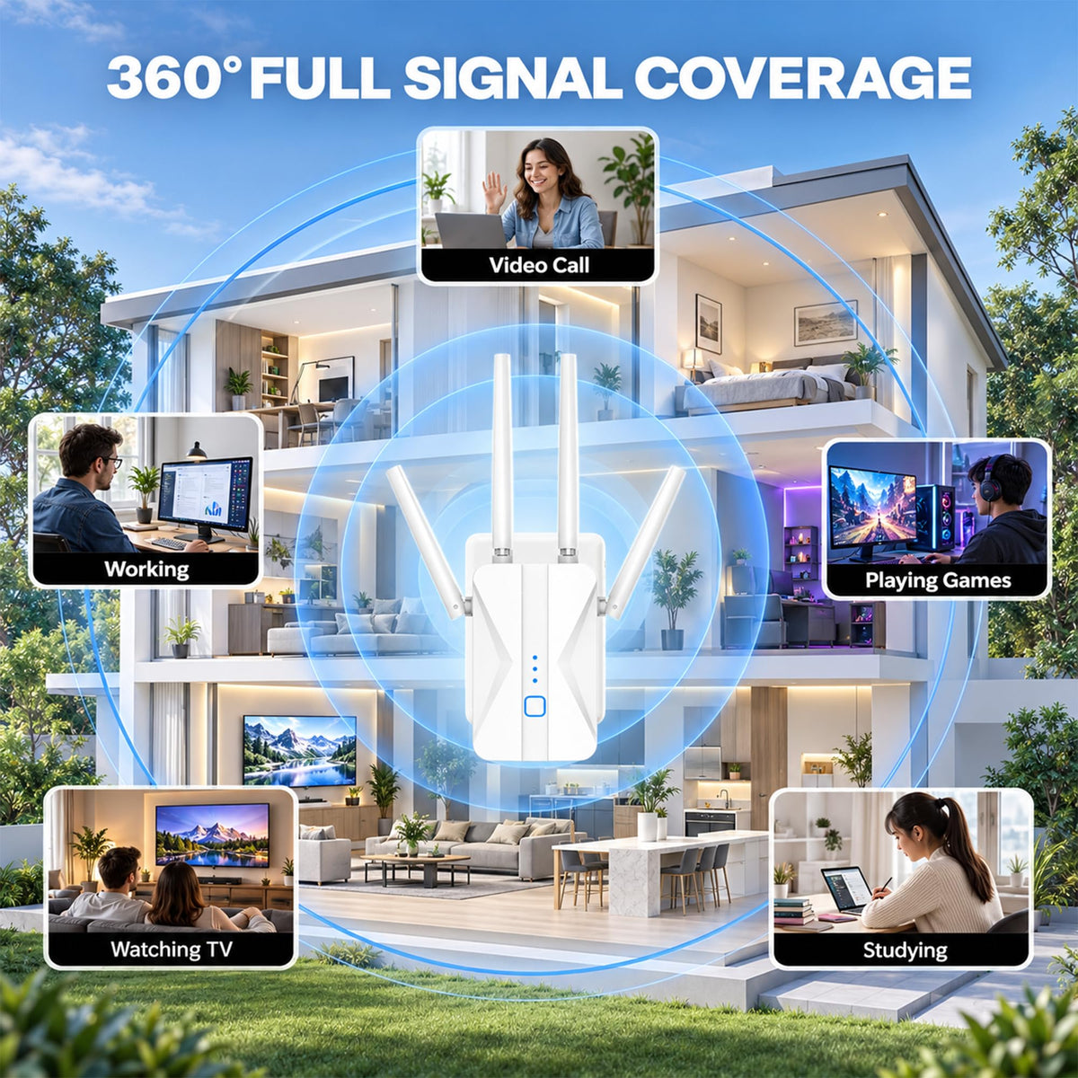 WiFi Extender Dual Band AC1200, Signal Booster Up to 15999 Sq.ft