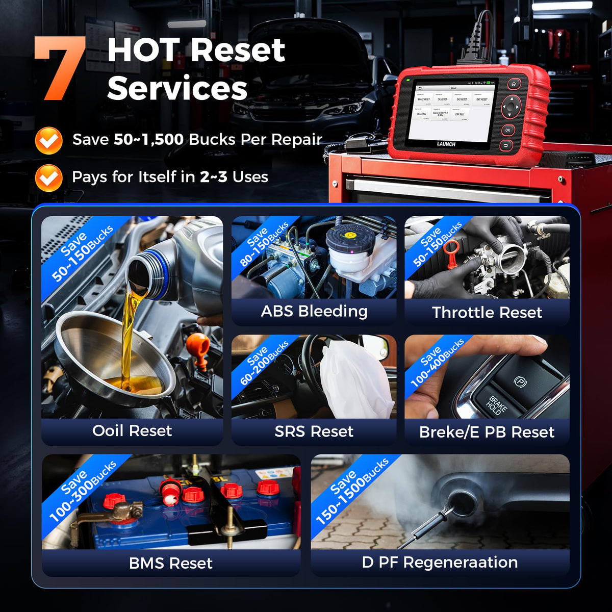 Launch OBD2 Scanner CRP123X V3.0 Elite,7 Resets Scan Tool,Lifetime Update
