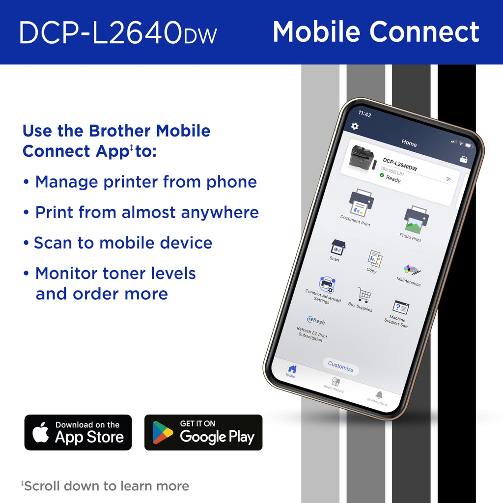 Brother DCP-L2640DW Wireless Compact Monochrome Multi-Function Printer, Copy, Scan, Duplex, Mobile Printing