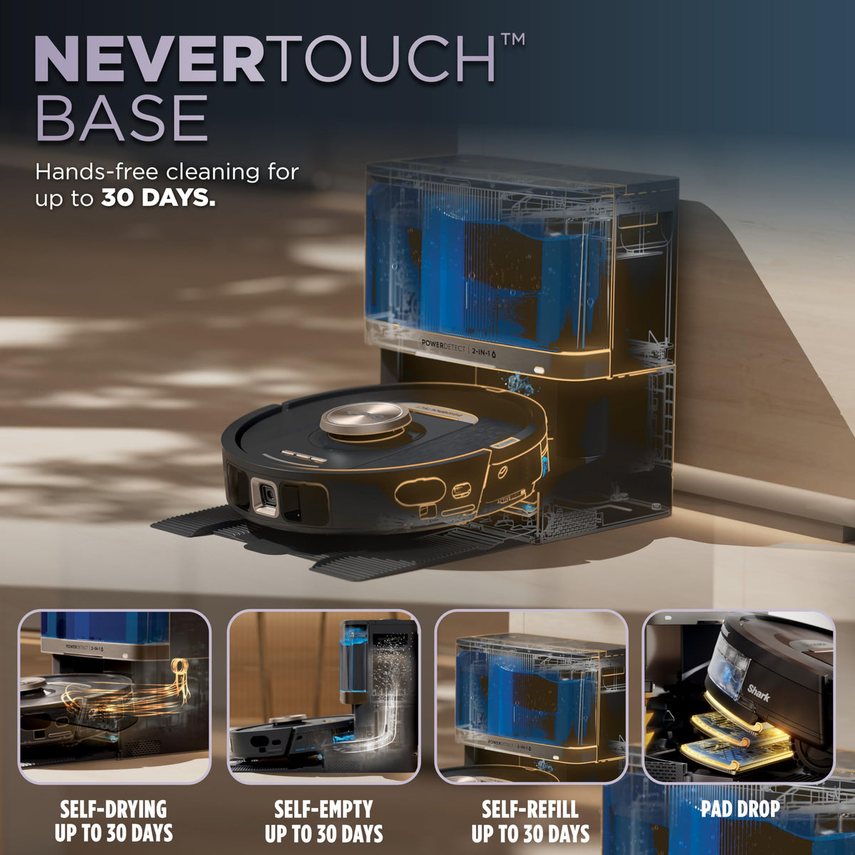 Shark PowerDetect NeverTouch Robot Vacuum & Mop, Black, AV2810YS