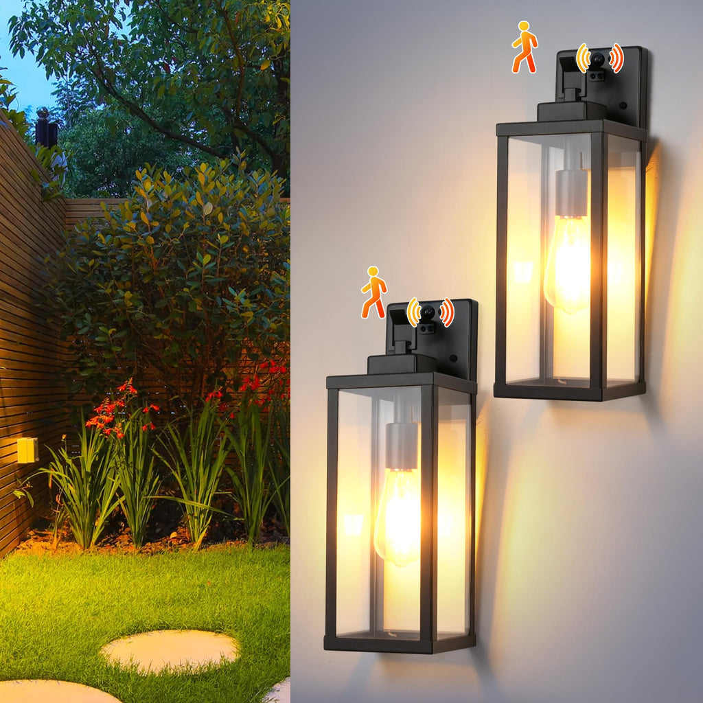 20 Inch Motion Sensor Dawn to Dusk Outdoor Sensor Light Fixture Anti-Rust Exterior Wall Lighting Waterproof Outdoor Wall Lantern for Porch Patio Front Door Garage - 2 Pack