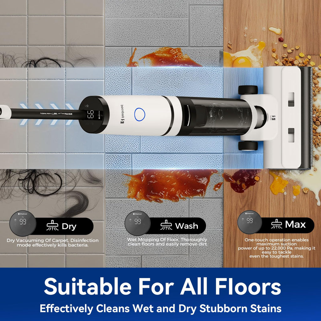 Wet Dry Vacuum Cleaner,22KPa Wet Dry Vacuum Mop with Self-Cleaning,Cordless Vacuum Mop All in One,Up to 75 Mins Runtime,One-Step Self Cleaning,Anti-Tangle Design,SmoothDrive Tech,Lightweight