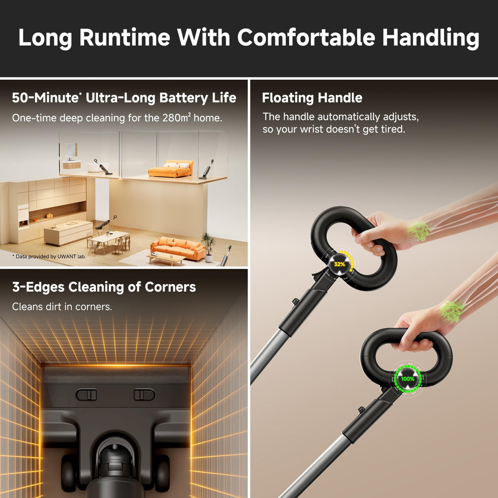 uwant Wet Dry Vacuum Cleaner 180° Lay-Flat Vacuum Mop All in One with 100℃ Hot Water and Air Drying 23000Pa Suction Vacuum Cleaner with Self-Cleaning Anti Odor Triple Edge Electric Mop