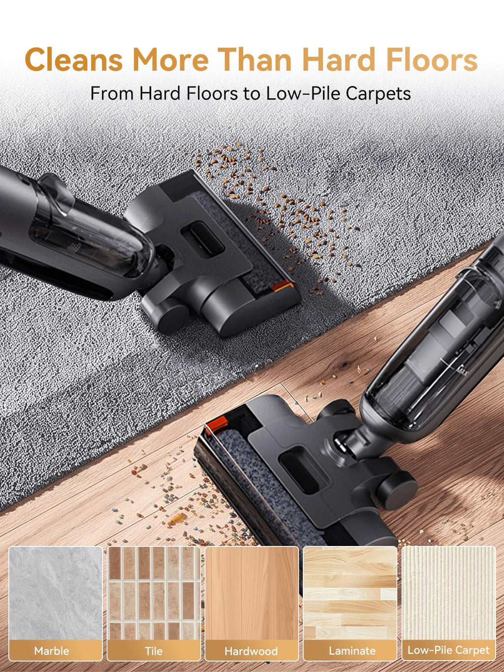 ILIFE D90 Cordless Wet Dry Vacuum Cleaner, Vacuum and Mop for Hard Floor, Sticky Messes and Pet Hair, Self-Cleaning, 2100 RPM Anti-Tangle Brush Roll, Dual Tanks, Up to 35 Mins Runtime,Black