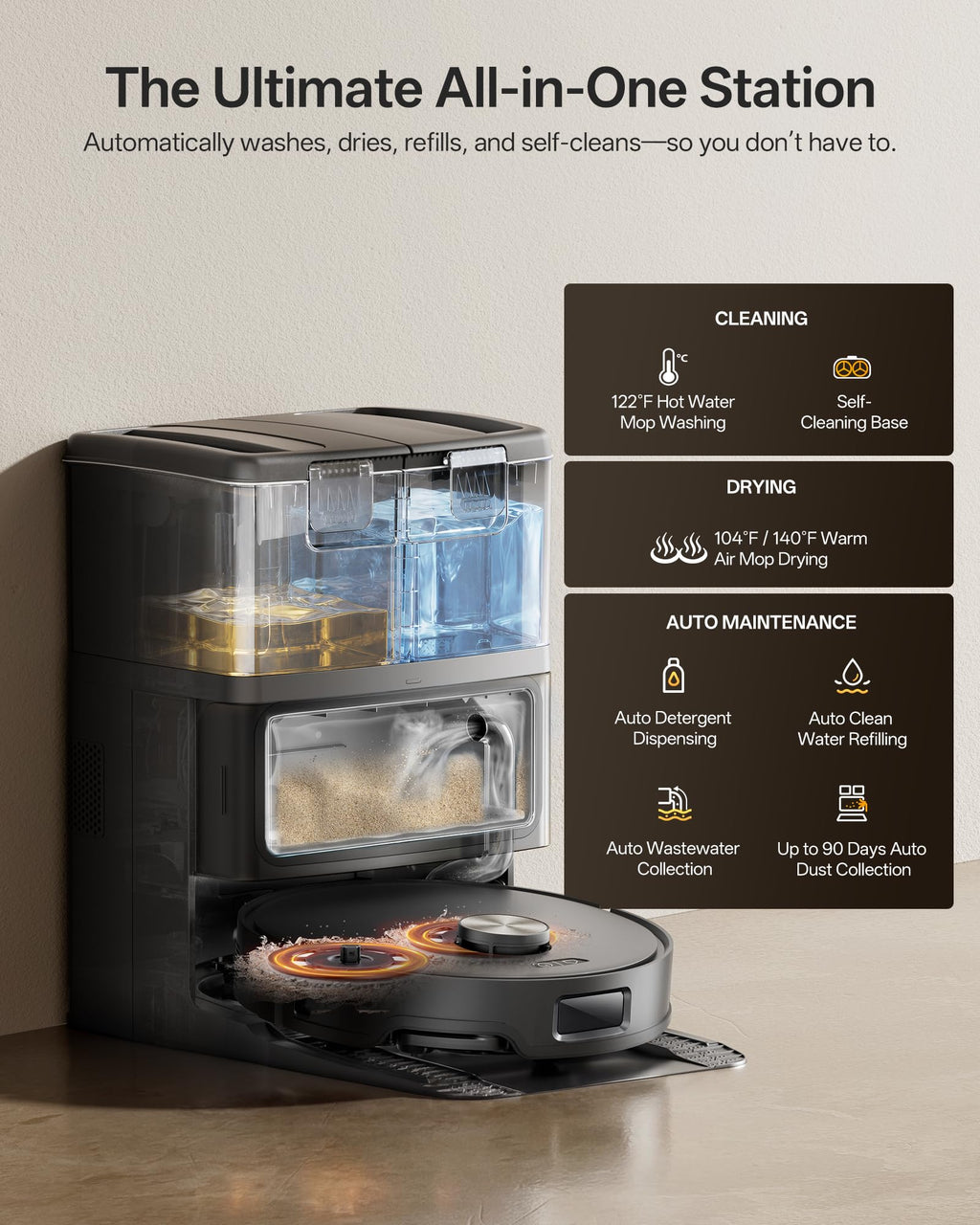 Uninell Zenith10 Robot Vacuum and Mop with Auto Wash Dock 20,000Pa Suction