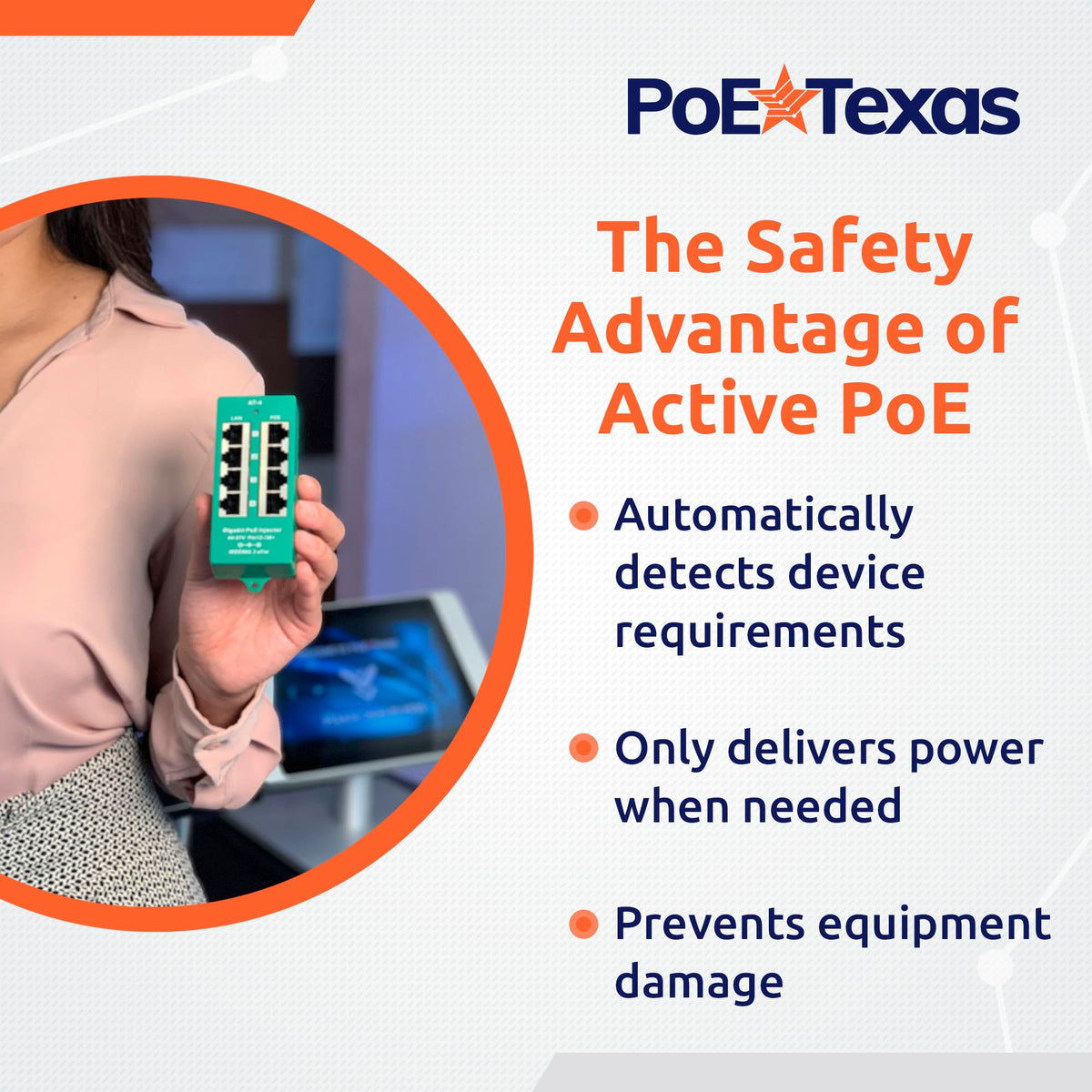 PoE Texas 8-Port Active Mode A PoE+ Injector, 56V 120W Supply