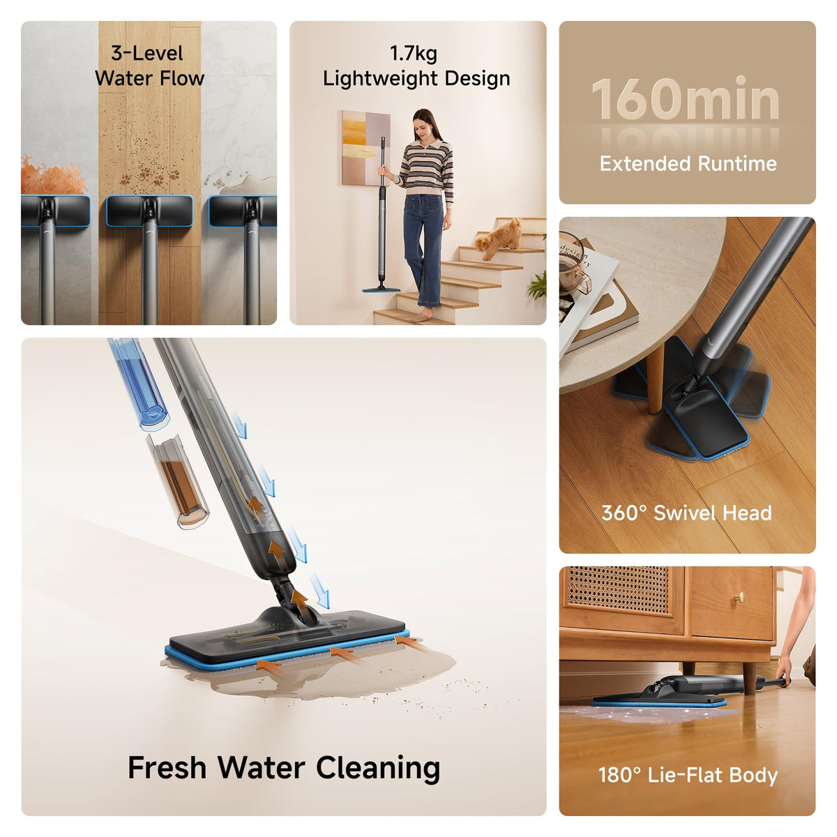 dreame Cordless Electric Mop with Water Tanks, Auto Absorption
