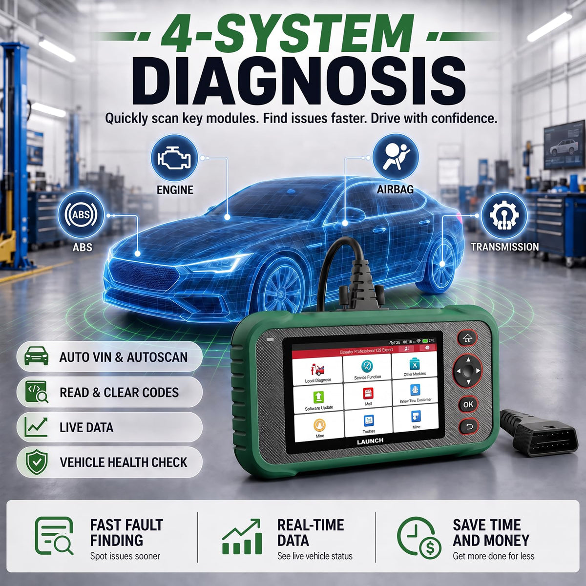 LAUNCH CRP123 Advanced OBD2 Scanner, 8 Reset Scan Tool Lifetime Free Update