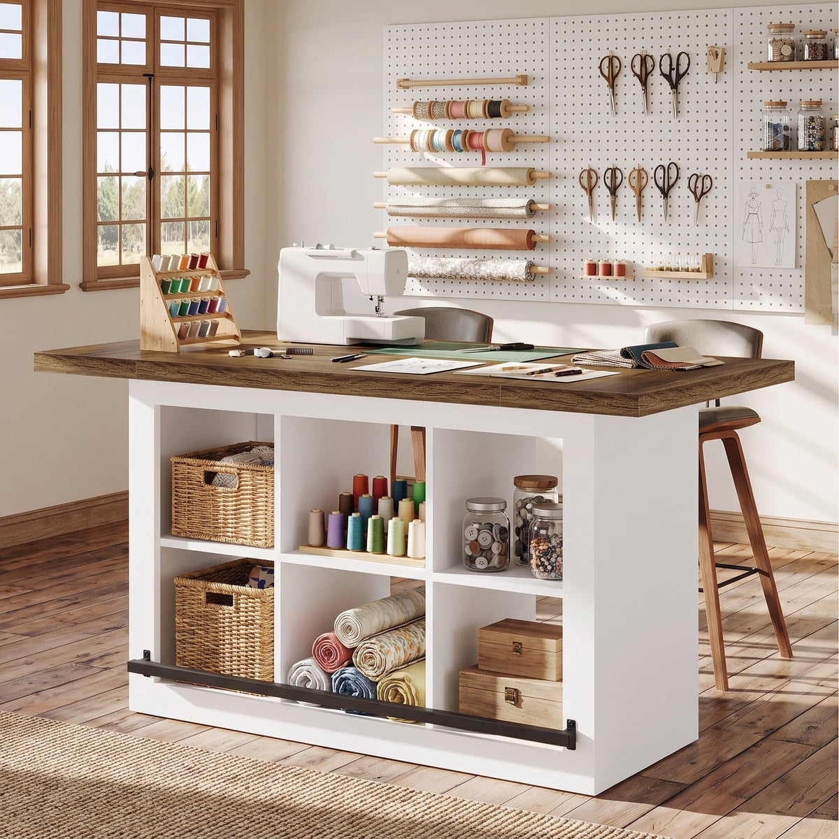 Tribesigns Artwork Craft Table with Storage, Counter Height Sewing Table