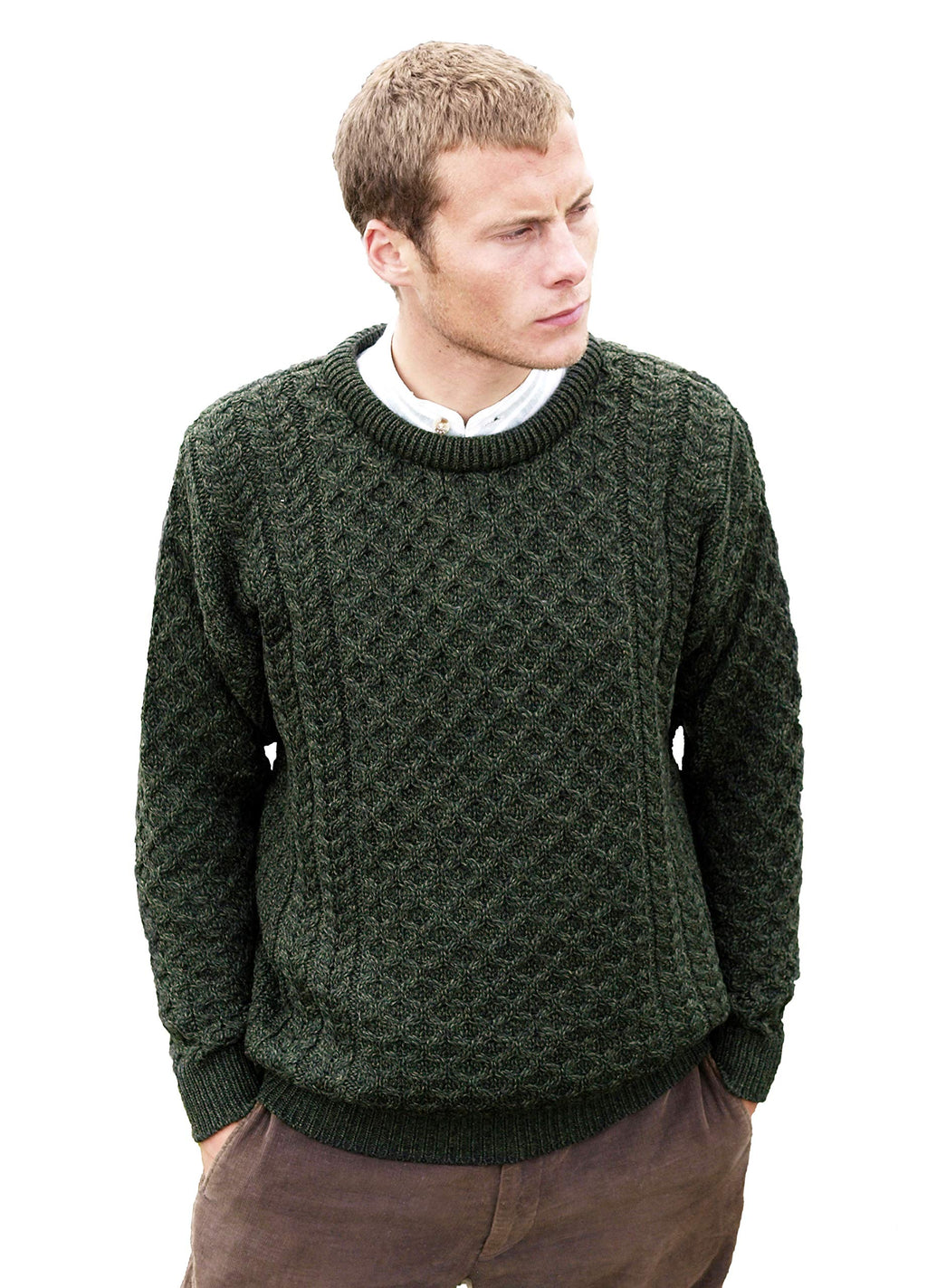 Aran Crafts Irish Unisex Cable Knit Merino Wool Sweater (C1949)
