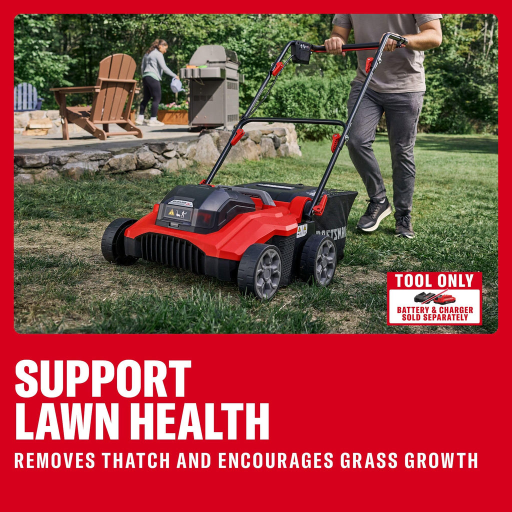 CRAFTSMAN 2 X V20 Brushless RP Lawn Dethatcher and Scarifier, Cordless, 14 in Deck, Up to 45 Min of Runtime, 50L Removable Collection Bag, Tool Only (CMCOE210B)