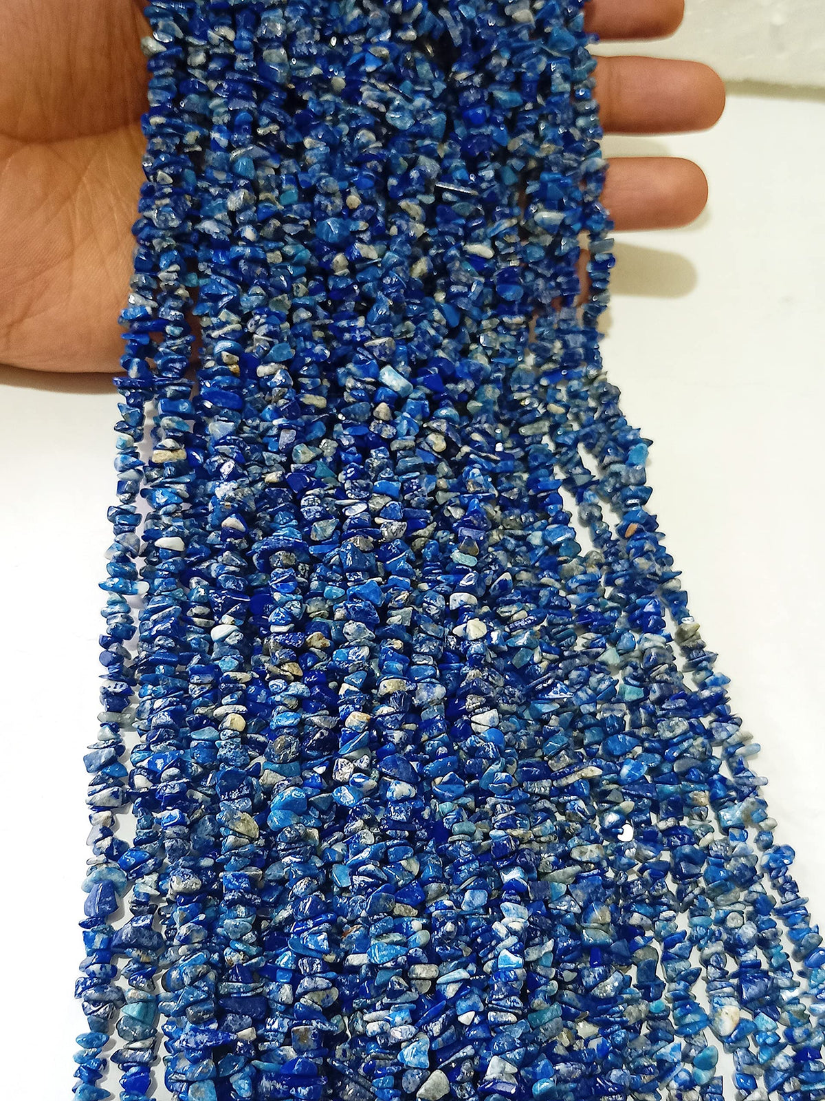 34" Natural Lapis Lazuli Chip Beads Strand 150 Ct -Pack of 20, Gravel Uncut/Freeform Shape, Nuggets for Beading- Jewelry Making, Art & Craft, Wholesale